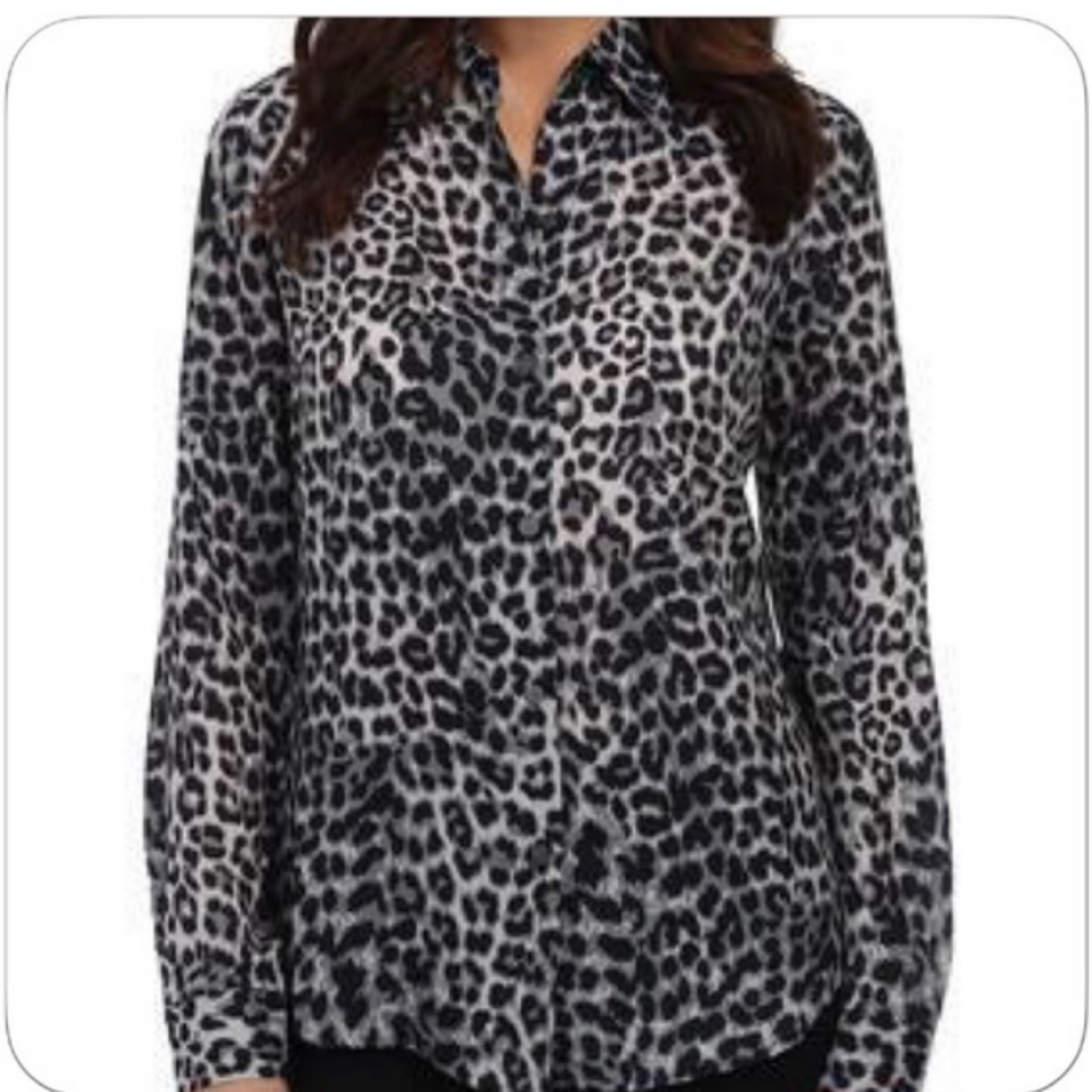 Jones New York animal print button down blouse NWT